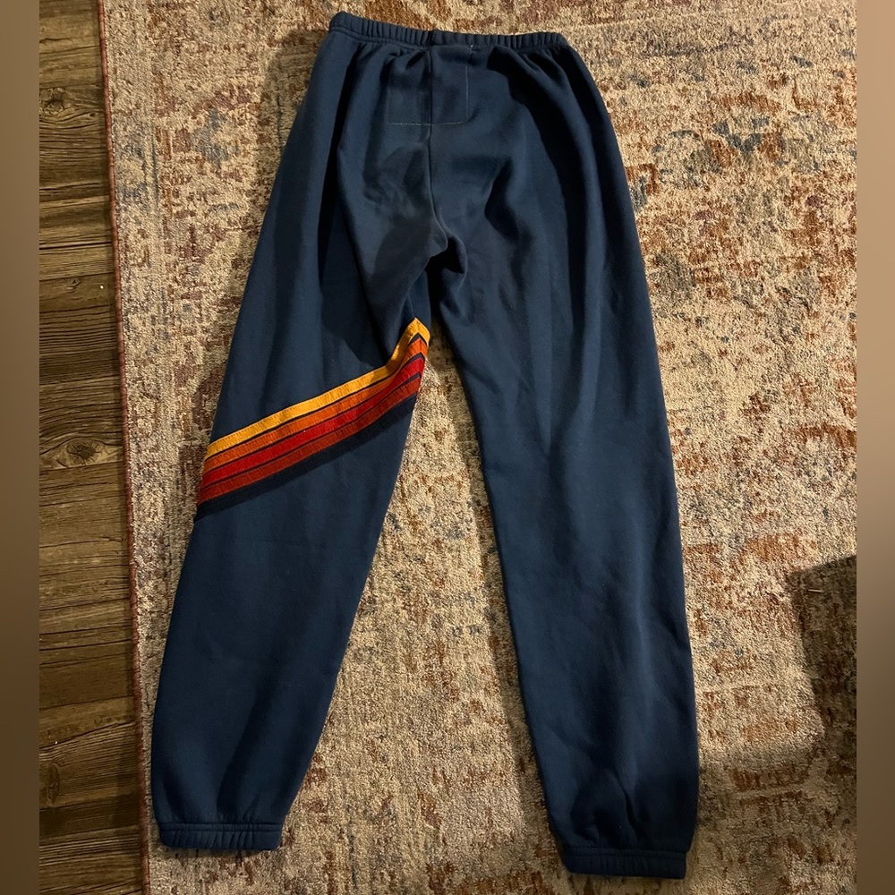 Aviator Nation Navy Track Joggers with Orange & Red Stripe - Picture 3 of 3